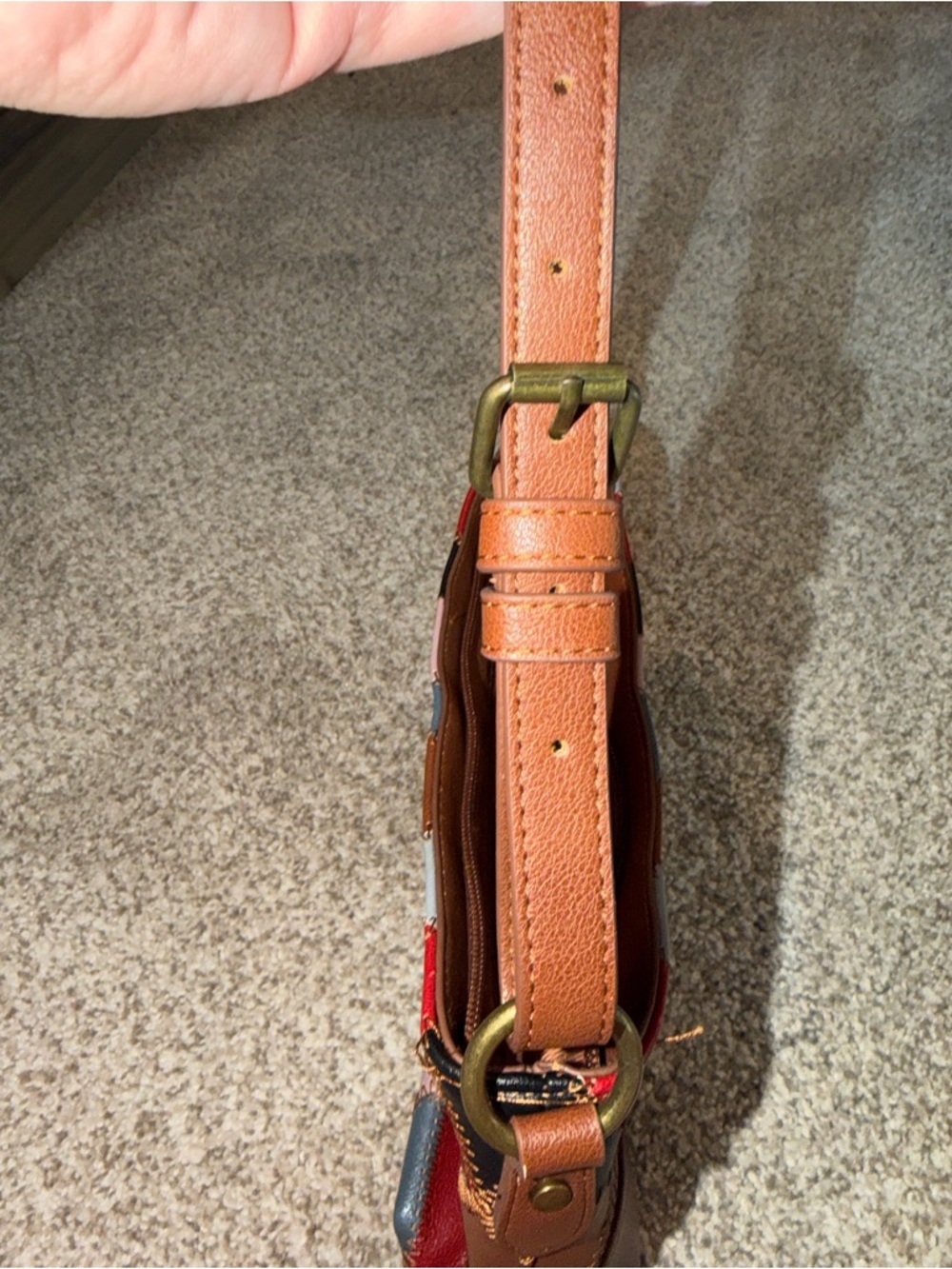 Frye & Co Patchwork Leather Shoulder Bag Boho Triangle Purse - Picture 3 of 10